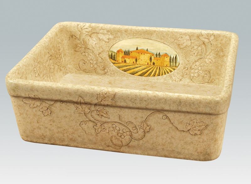 Fireclay Kitchen Sink 26" x 18" with Tuscany Design