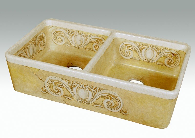 Fireclay Double Bowl Kitchen Sink 32" x 18" with Colossal Design