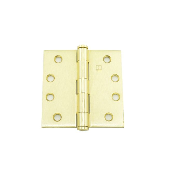 Hager 127944 4" x 4" Full Mortise Five Knuckle Plain Bearing Standard Weight Hinge, # 008555 - Satin Brass