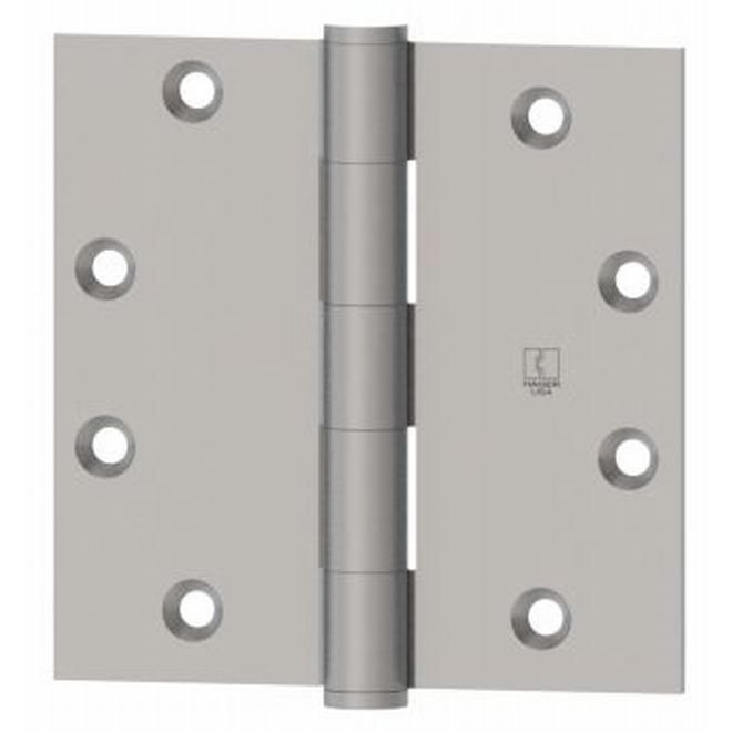 Hager 127944NRP 4" x 4" Full Mortise Five Knuckle Plain Bearing Standard Weight Hinge Non Removable Pin - Satin Brass