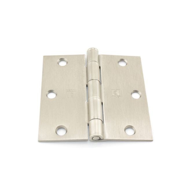 Hager 174131215EA 3-1/2" x 3-1/2" Steel Square Corner Full Mortise Plain Bearing Residential Hinge, # 030555 - Satin Nickel