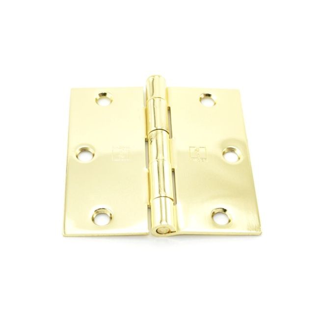 Hager 17413123EA 3-1/2" x 3-1/2" Steel Square Corner Full Mortise Plain Bearing Residential Hinge, # 030533 - Bright Brass