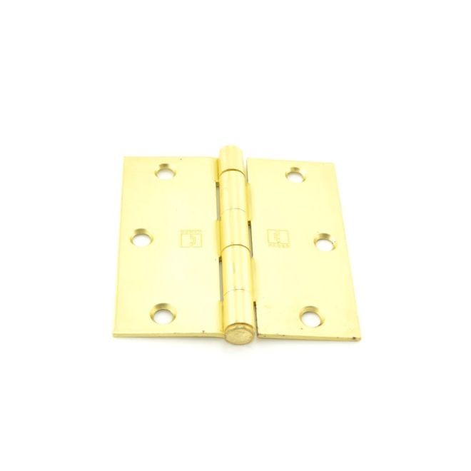 Hager 17413124EA 3-1/2" x 3-1/2" Steel Square Corner Full Mortise Plain Bearing Residential Hinge, # 029659 - Satin Brass
