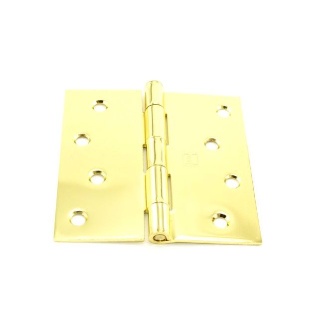 Hager 174143EA 4" x 4" Steel Square Corner Full Mortise Plain Bearing Residential Hinge, # 033148 - Bright Brass