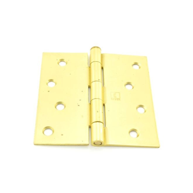 Hager 174144EA 4" x 4" Steel Square Corner Full Mortise Plain Bearing Residential Hinge, # 029664 - Satin Brass