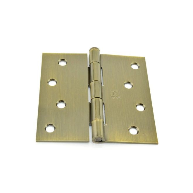 Hager 174145EA 4" x 4" Steel Square Corner Full Mortise Plain Bearing Residential Hinge, # 033197 - Antique Brass