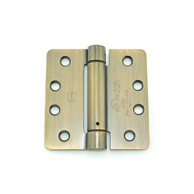 Hager 1744410A 4" x 4" Steel 1/4" Radius Corner Full Mortise Ball Bearing Residential Hinge, # 030118 - Antique Bronze