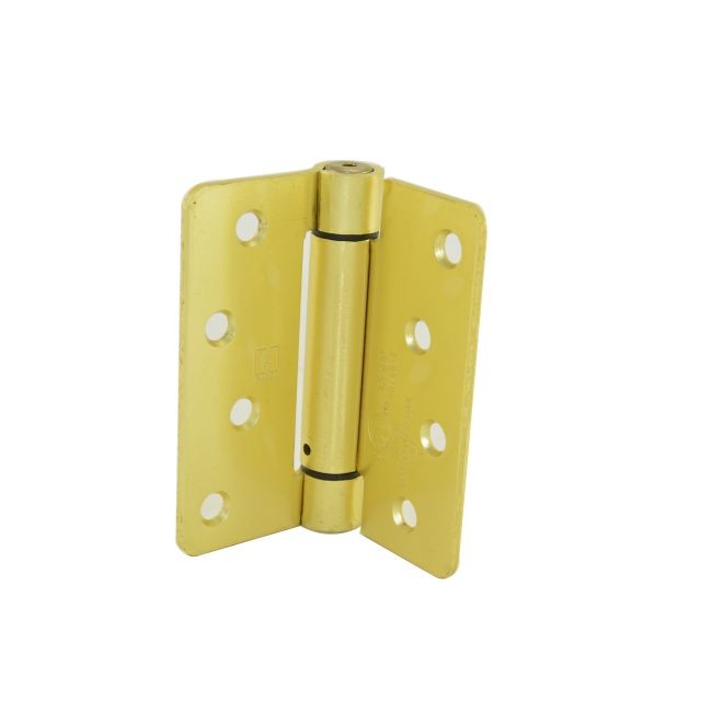 Hager 175144 4" x 4" 1/4" Radius Corner Steel Full Mortise Residential Spring Hinge, # 118660 - Satin Brass