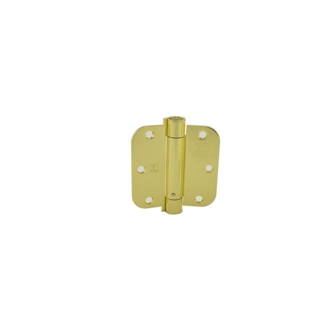 Hager 17523123 3-1/2" x 3-1/2" 5/8" Radius Corner Steel Full Mortise Residential Spring Hinge, # 118706 - Bright Brass