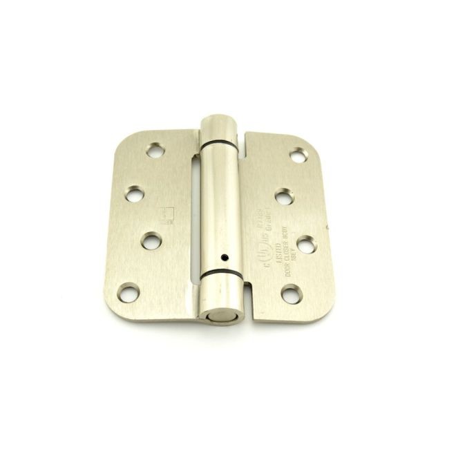 Hager 1752415 4" x 4" 5/8" Radius Corner Steel Full Mortise Residential Spring Hinge, # 118732 - Satin Nickel