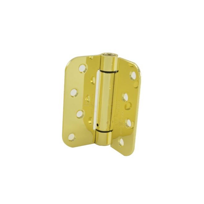 Hager 175243 4" x 4" 5/8" Radius Corner Steel Full Mortise Residential Spring Hinge, # 170458 - Bright Brass