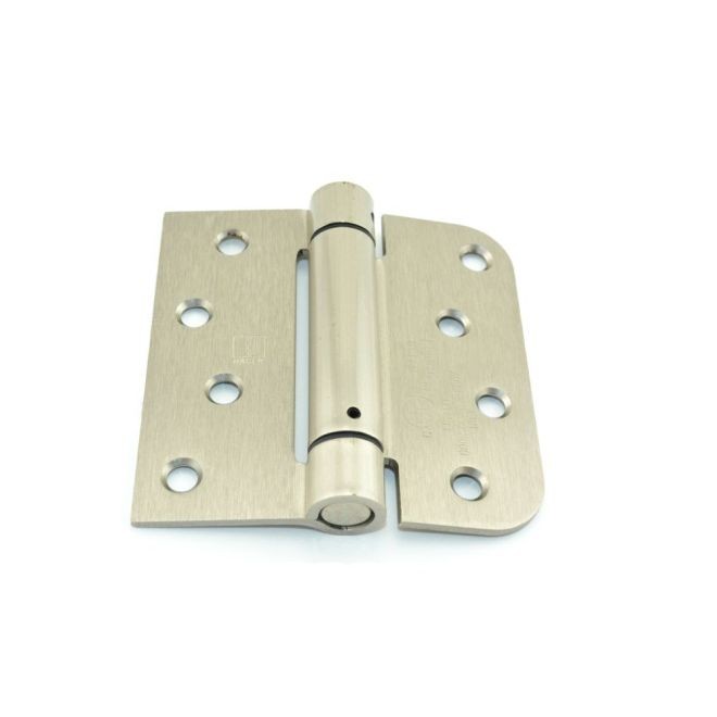 Hager 1754415EA 4" x 4" Square by 5/8" Radius Corner Steel Full Mortise Residential Spring Hinge, # 118758 - Satin Nickel
