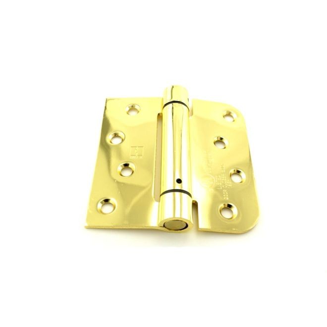 Hager 175443 4" x 4" Square by 5/8" Radius Corner Steel Full Mortise Residential Spring Hinge, # 170487 - Bright Brass