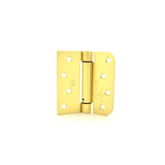 Hager 175444 4" x 4" Square by 5/8" Radius Corner Steel Full Mortise Residential Spring Hinge, # 118766 - Satin Brass