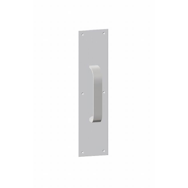 Hager 31G3121526 3-1/2" x 15" Square Corner Plate with 8" Center to Center 1G Half Round Pull, # 064372 - Bright Chrome