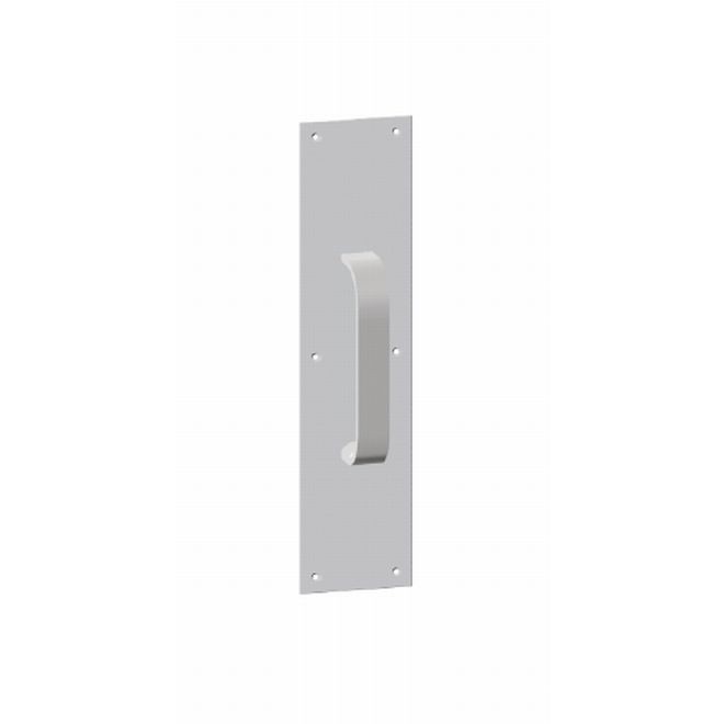 Hager 32E312154 3-1/2" x 15" Square Corner Pull Plate with 2E 6" Center to Center Rectangular Pull, # 053047 - Satin Brass