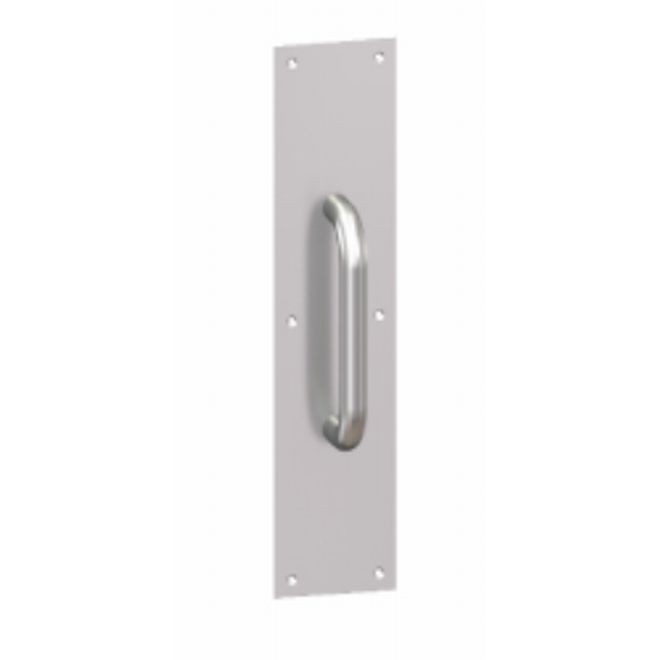 Hager 33E3123 3" x 12" Square Corner Plate with 3E 6" Center to Center Round Pull, # 069867 - Bright Brass