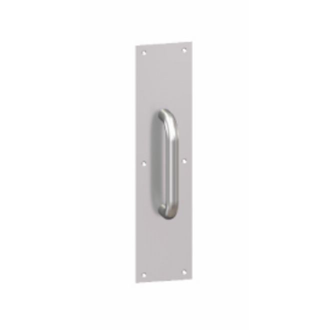 Hager 34J41628 4" x 16" Square Corner Plate with 10" Center to Center 4J 1" Round Pull, # 065718 - Aluminum