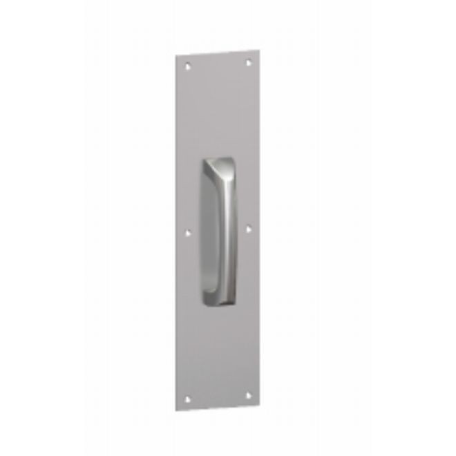 Hager 35N3124 3" x 12" Square Push Plate with 5-1/2" Center to Center 5N Cast Pull - Satin Brass