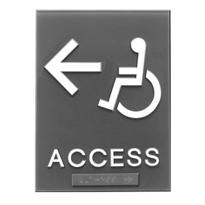 Hager 369LW2 ACCESS Left with Wheelchair - ADA Tactile Plastic Sign, # 094727 - Black