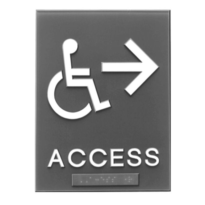 Hager 369RW2 ACCESS Right with Wheelchair - ADA Tactile Plastic Sign, # 094726 - Black