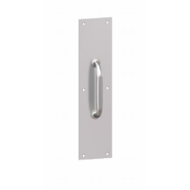 Hager 36N41626D 4" x 16" Square Corner Plate with 5-1/2" Center to Center 6N 1" Base Cast Pull, # 052635 - Satin Chrome
