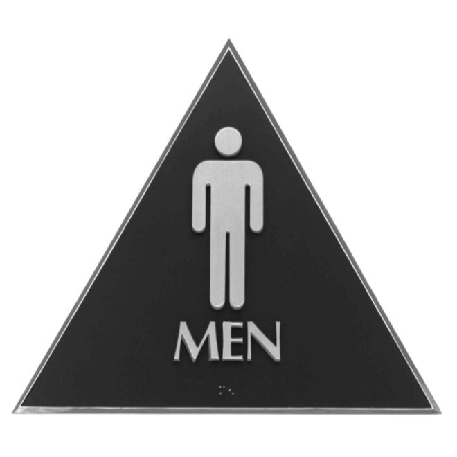 Hager 370MW2 MEN Restroom - Triangle ADA Tactile Plastic Sign, # 094726 - Black