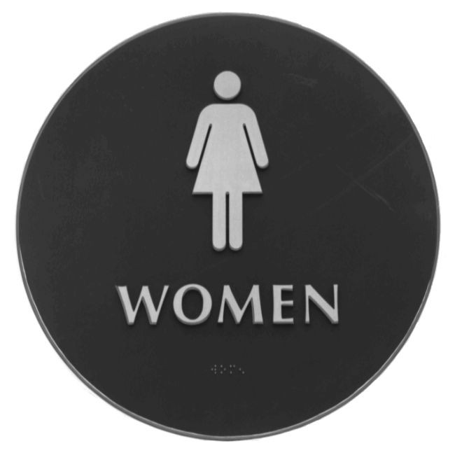 Hager 370WW2 WOMEN Restroom - Circle ADA Tactile Plastic Sign, # 089557 - Black