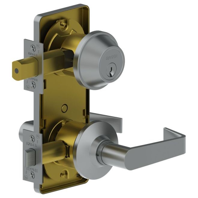 Hager 3710WTN3 Single Cylinder Entry Interconnect Withnell Lever Lock - Bright Brass