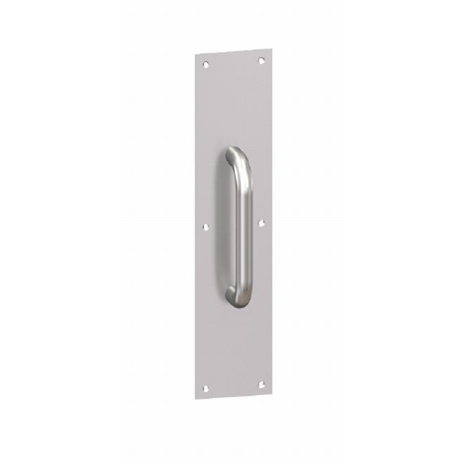 Hager 39E3121526 3-1/2" x 15" Square Plate with 6" Center to Center 9E 3/4" Oval Pull, # 066453 - Bright Chrome
