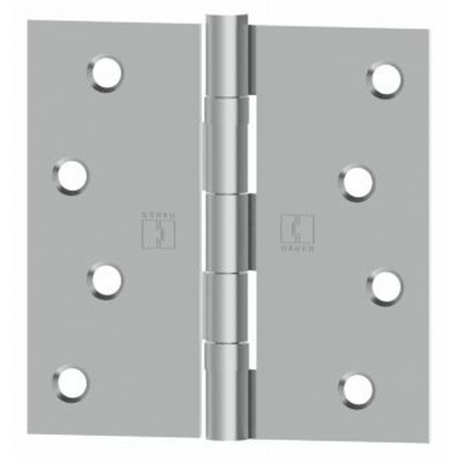 Hager BB1541432PR Pair of 4" x 4" Square Corner Full Mortise Residential Weight Ball Bearing Hinge - Bright Stainless Steel
