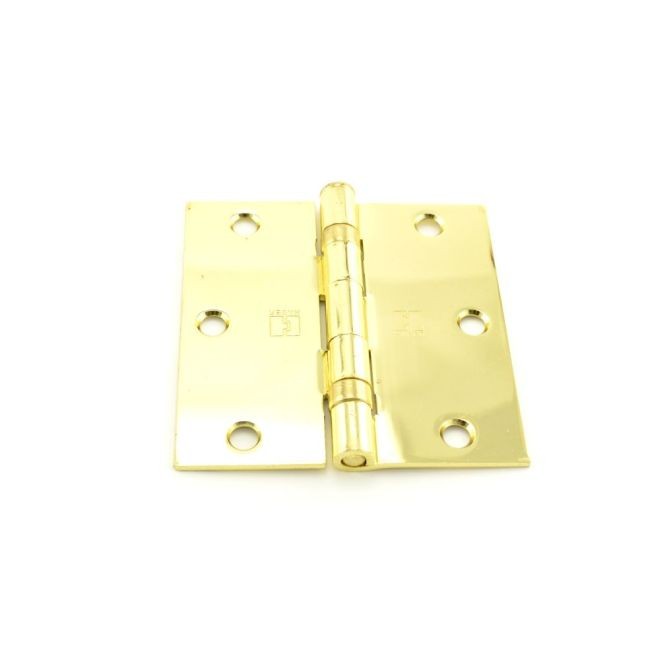 Hager BB17413123EA 3-1/2" x 3-1/2" Square Corner Ball Bearing Full Mortise Residential Weight Hinge # 034274 - Bright Brass