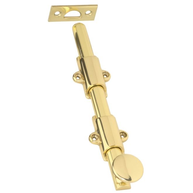 Ives 253B 12" Deluxe Surface Bolt with Multiple Strikes - Bright Brass