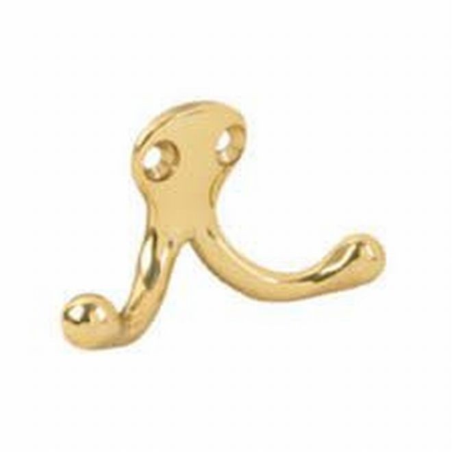 Ives 582MB Double Wardrobe Hook - Bright Brass