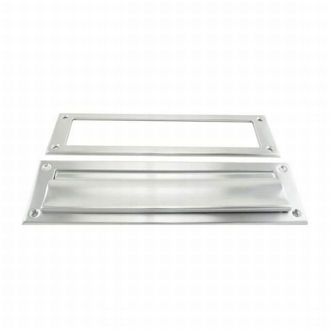 Ives 620B Magazine Mail Slot with Spring Loaded Front and Open Back - Satin Chrome
