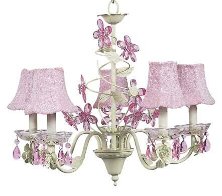 Jubilee 5-Arm Crystal Flower Chandelier with Pink Glass Bead Shades
