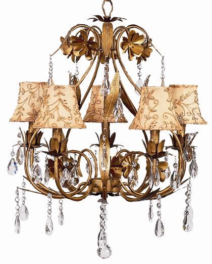 Jubilee Ballroom 5-Arm Gold Chandelier with Gold Pearl Embroidery Shades