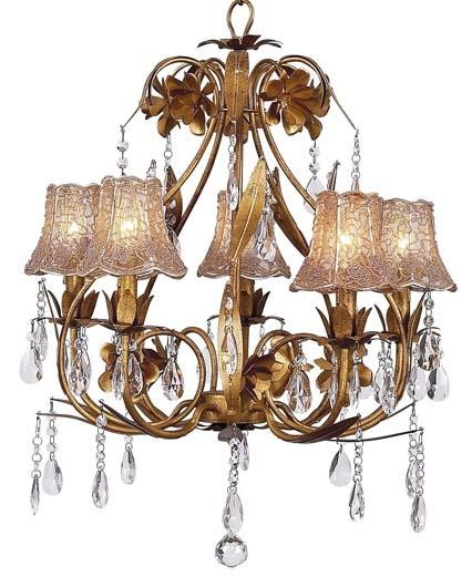 Jubilee Ballroom 5-Arm Gold Chandelier with Taupe Flower Tulle Shades