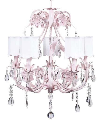 Jubilee Ballroom 5-Arm Pink Chandelier with Scalloped White Shades