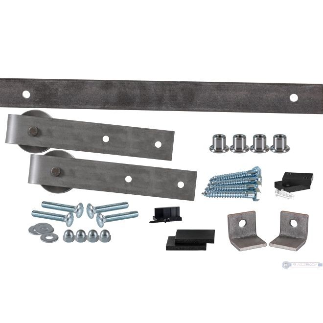 Leatherneck 1025-2502 Complete 6ft Flat Track Single Slide Kit 142 with Straight 402 Hanger and Quiet Wheel Unfinished