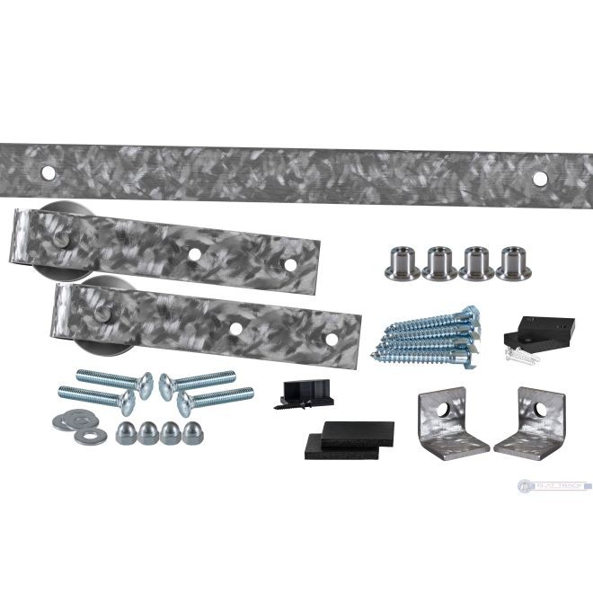 Leatherneck 1025-3002 Complete 6ft Flat Track Single Slide Kit 142 with Straight 402 Hanger and Quiet Wheel Machine Polished