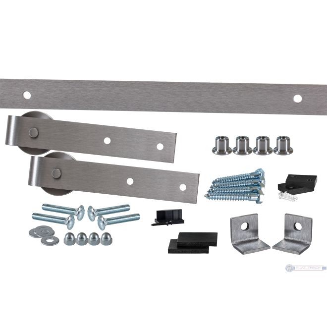 Leatherneck 1025-9003 Complete 7ft Flat Track Single Slide Kit 142 with Straight 402 Hanger and Quiet Wheel - Brushed Nickel