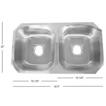 Deltana 32 1/2" Solid Stainless Steel Double Sink