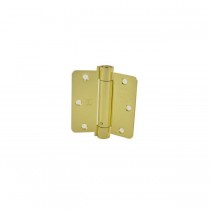 Hager 17513123 3-1/2" x 3-1/2" 1/4" Radius Corner Steel Full Mortise Residential Spring Hinge, # 030104 - Bright Brass