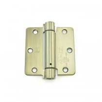 Hager 17513125 3-1/2" x 3-1/2" 1/4" Radius Corner Steel Full Mortise Residential Spring Hinge, # 118645 - Antique Brass