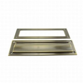 Ives 620B Magazine Mail Slot with Spring Loaded Front and Open Back - Antique Brass