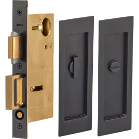 Omnia 7035/L Privacy Pocket Door Lock with Modern Rectangular Trim