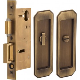 Omnia 7039/L Privacy Pocket Door Lock with Traditional Trim