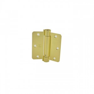 Hager 17513123 3-1/2" x 3-1/2" 1/4" Radius Corner Steel Full Mortise Residential Spring Hinge, # 030104 - Bright Brass