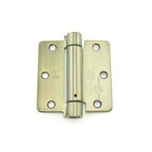 Hager 17513125 3-1/2" x 3-1/2" 1/4" Radius Corner Steel Full Mortise Residential Spring Hinge, # 118645 - Antique Brass